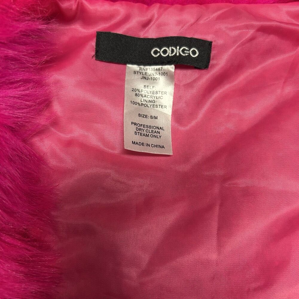 Hot Pink Faux Fur Vest Women S/M CODIGO Cropped Open Front Statement - Picture 7 of 8